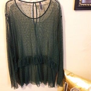 Sexy polka dot mesh ruffle shirt